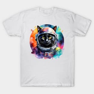 Rainbow Galaxy Astronaut Black Cat T-Shirt